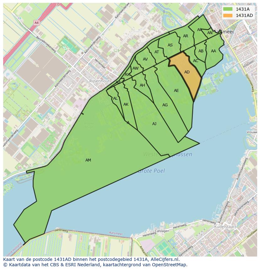 Afbeelding van het postcodegebied 1431 AD op de kaart.