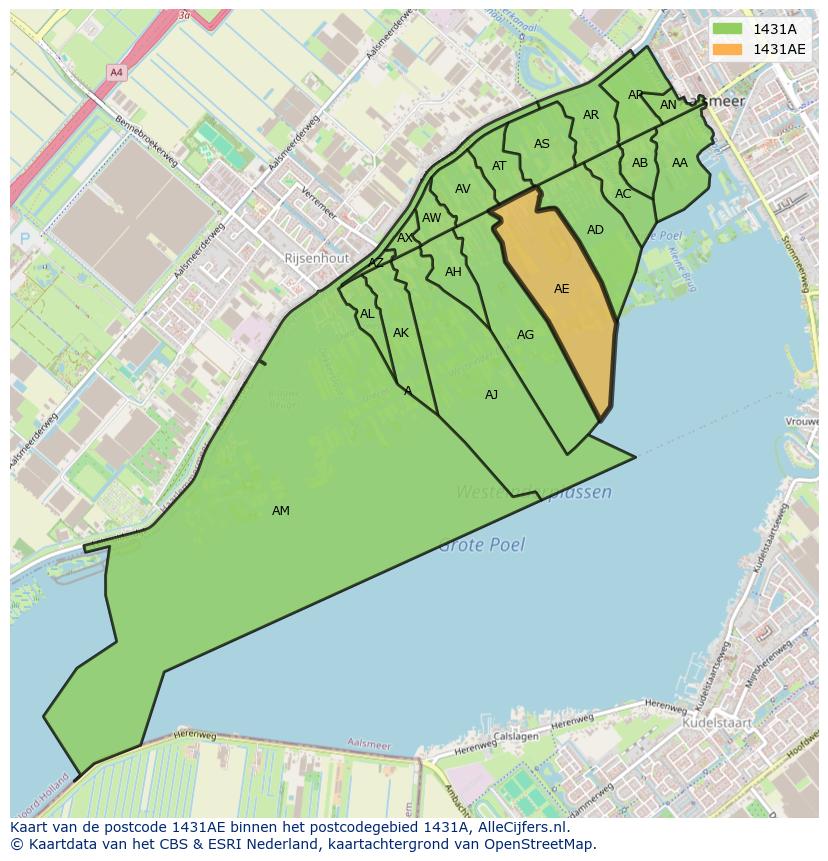 Afbeelding van het postcodegebied 1431 AE op de kaart.