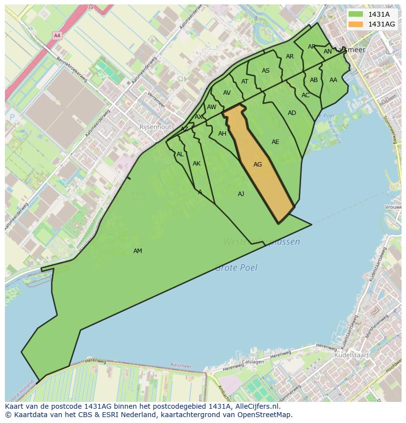 Afbeelding van het postcodegebied 1431 AG op de kaart.