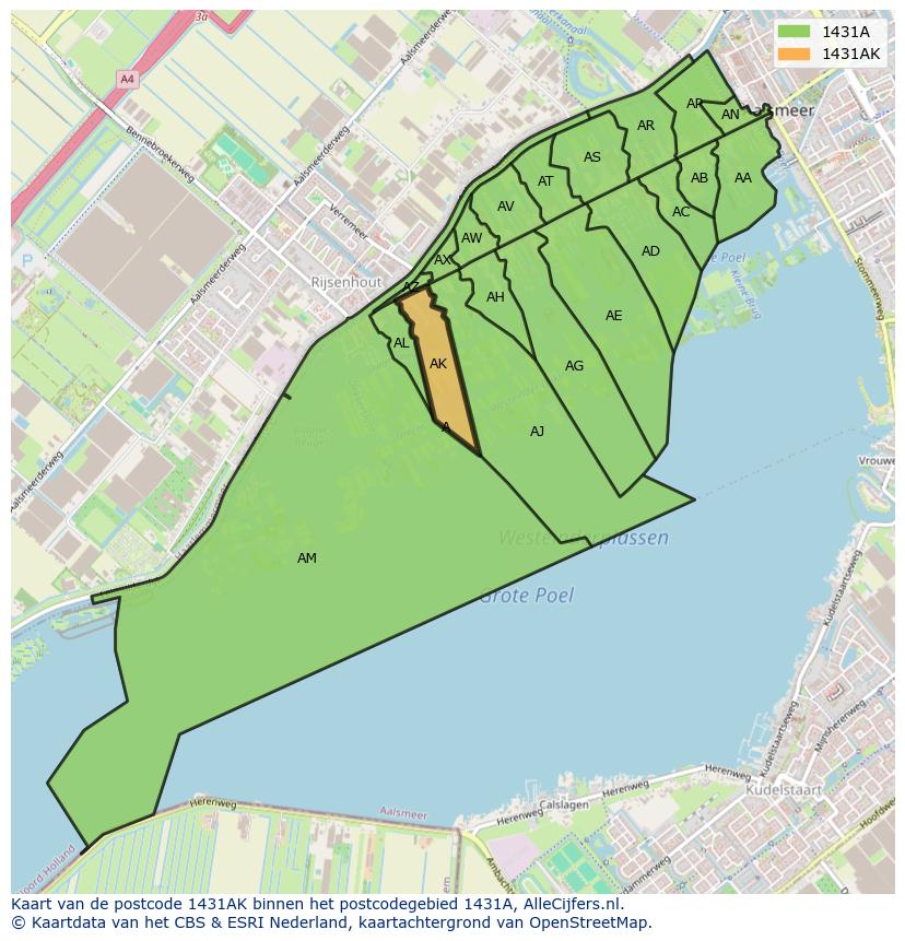 Afbeelding van het postcodegebied 1431 AK op de kaart.