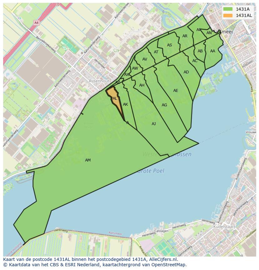 Afbeelding van het postcodegebied 1431 AL op de kaart.