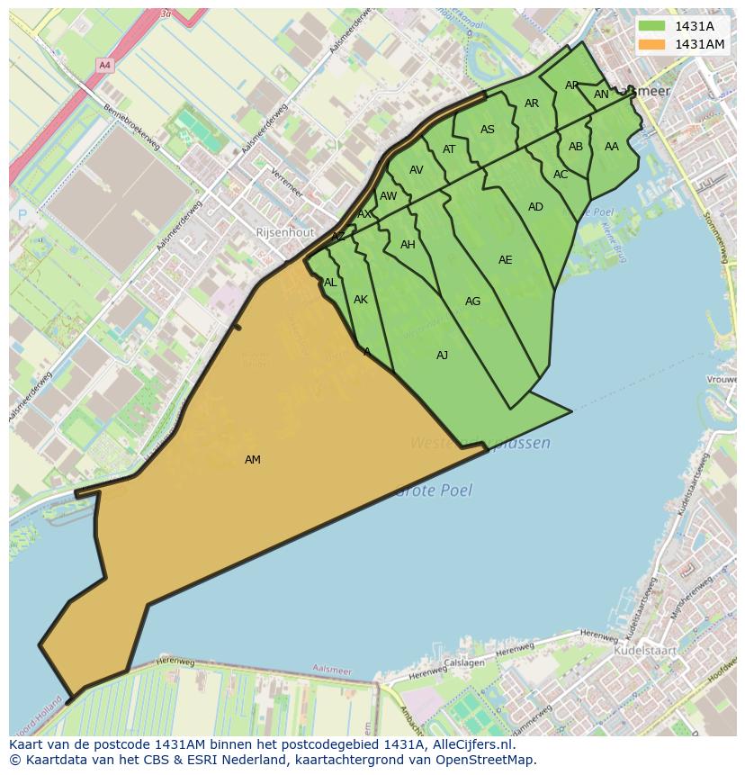 Afbeelding van het postcodegebied 1431 AM op de kaart.