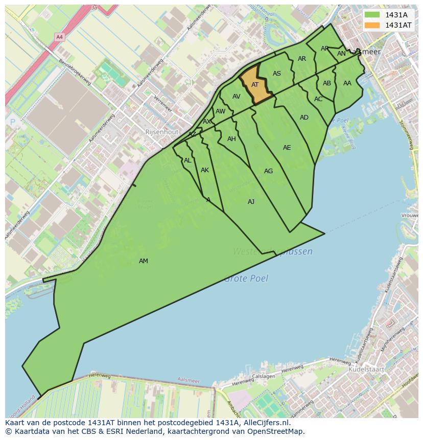 Afbeelding van het postcodegebied 1431 AT op de kaart.