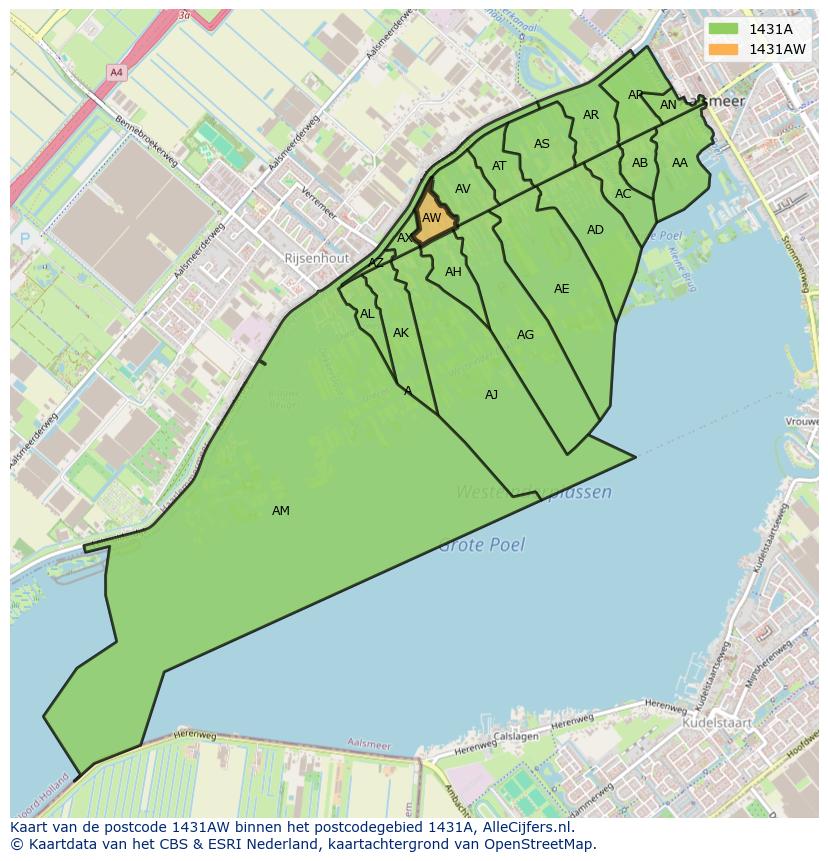 Afbeelding van het postcodegebied 1431 AW op de kaart.