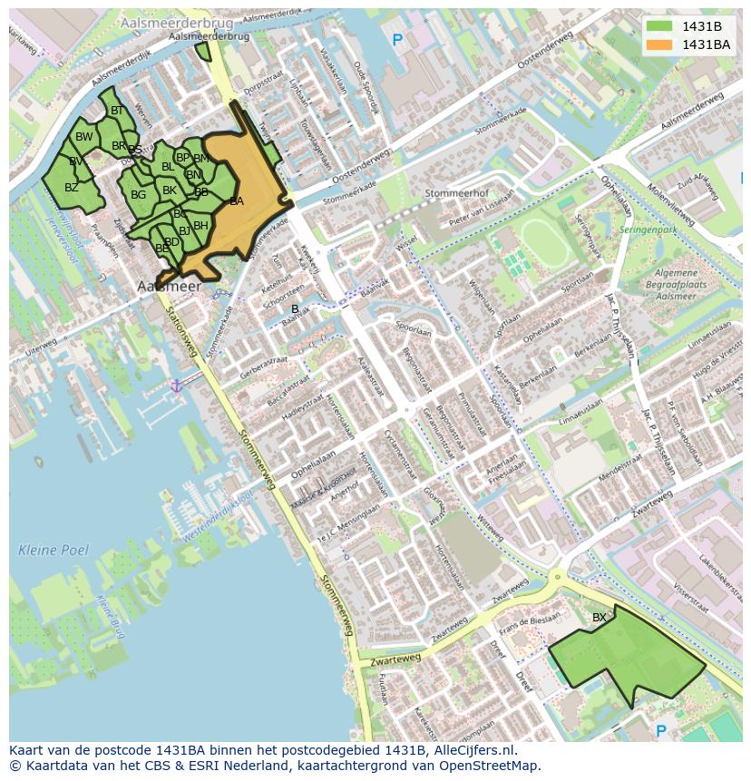 Afbeelding van het postcodegebied 1431 BA op de kaart.
