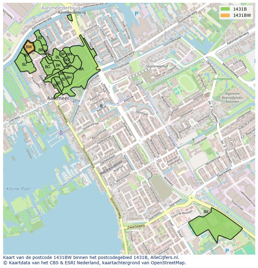 Afbeelding van het postcodegebied 1431 BW op de kaart.