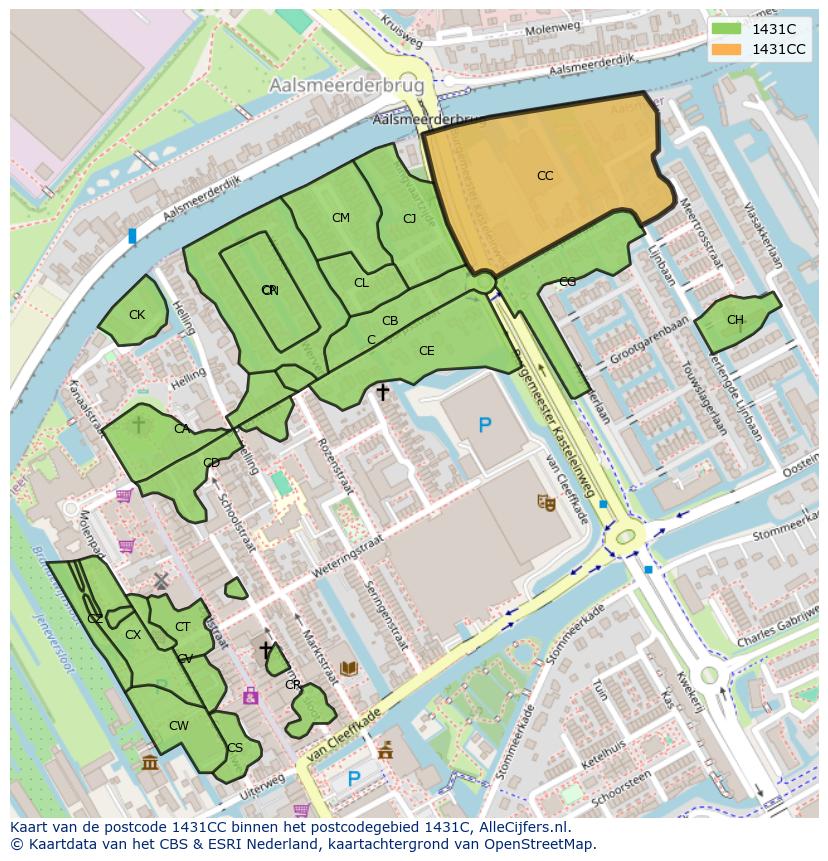 Afbeelding van het postcodegebied 1431 CC op de kaart.