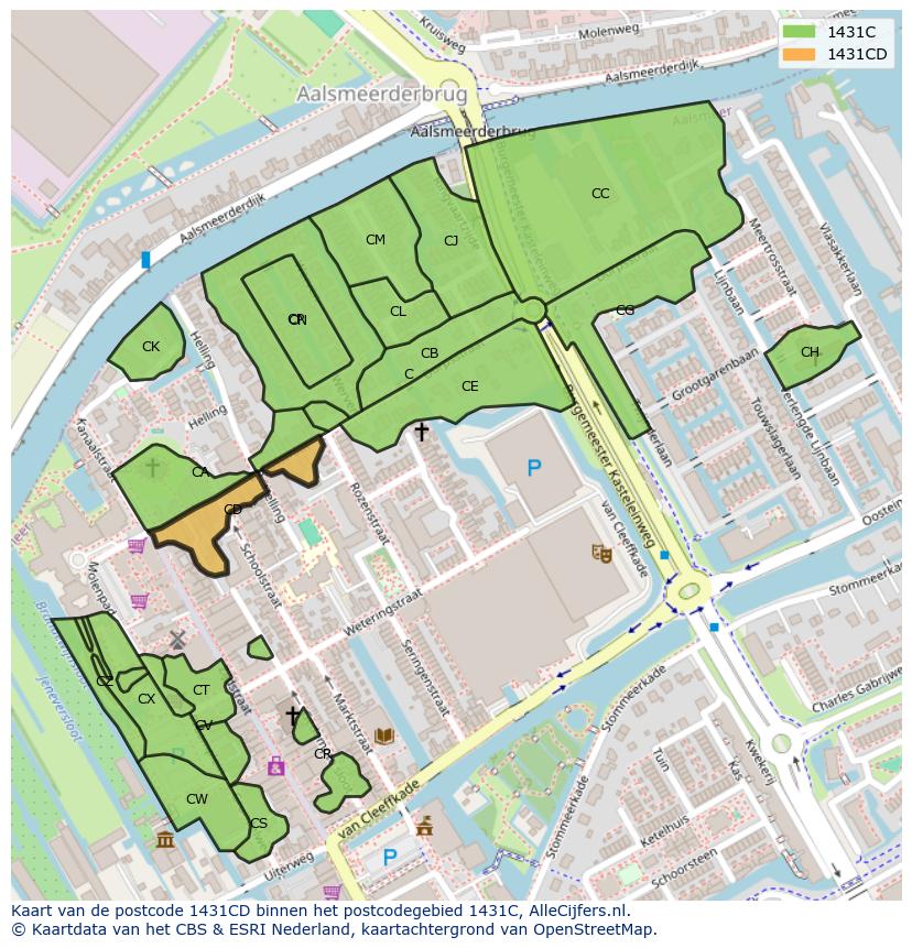 Afbeelding van het postcodegebied 1431 CD op de kaart.