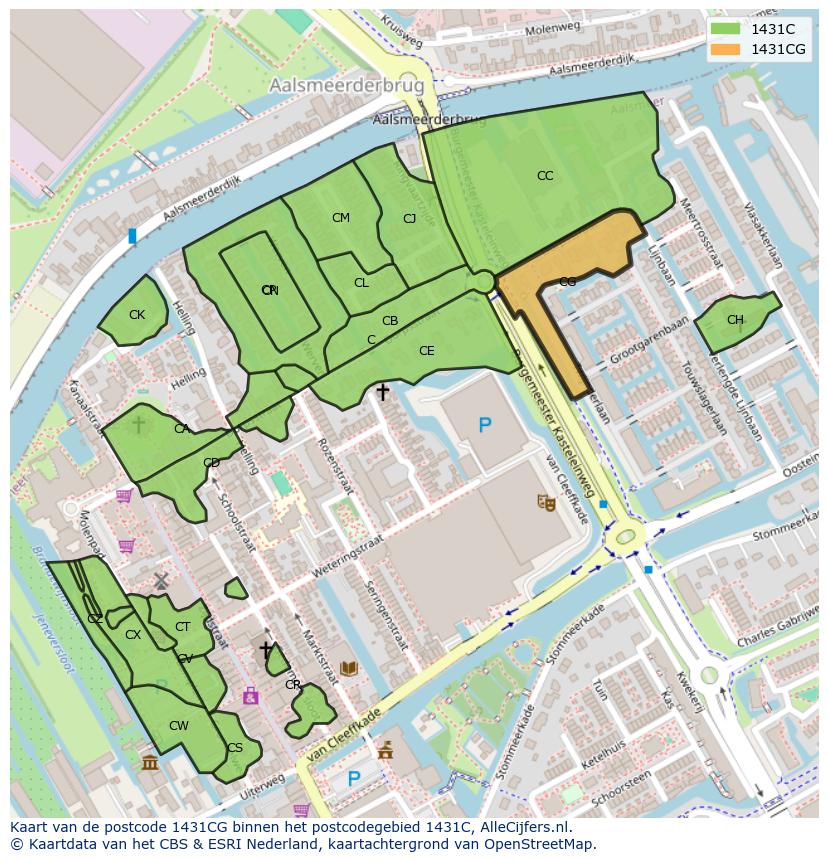 Afbeelding van het postcodegebied 1431 CG op de kaart.