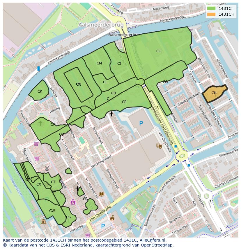 Afbeelding van het postcodegebied 1431 CH op de kaart.