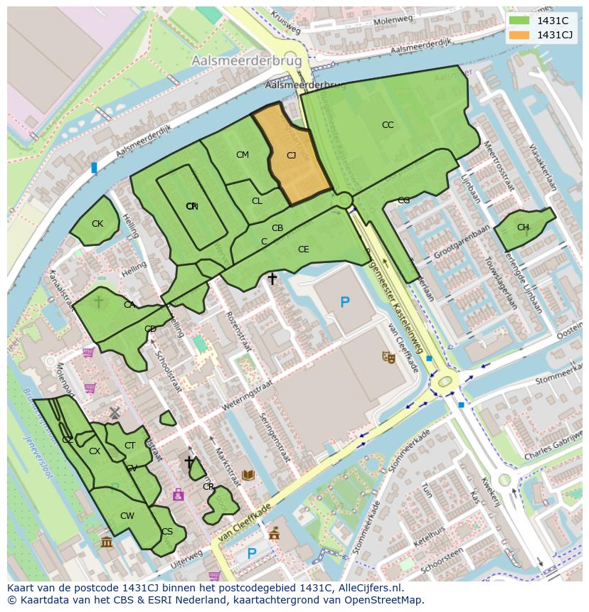 Afbeelding van het postcodegebied 1431 CJ op de kaart.