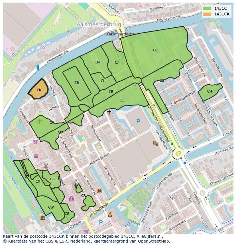 Afbeelding van het postcodegebied 1431 CK op de kaart.