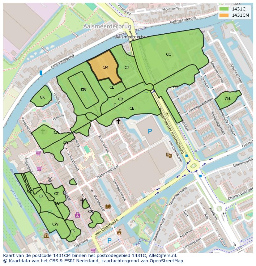 Afbeelding van het postcodegebied 1431 CM op de kaart.