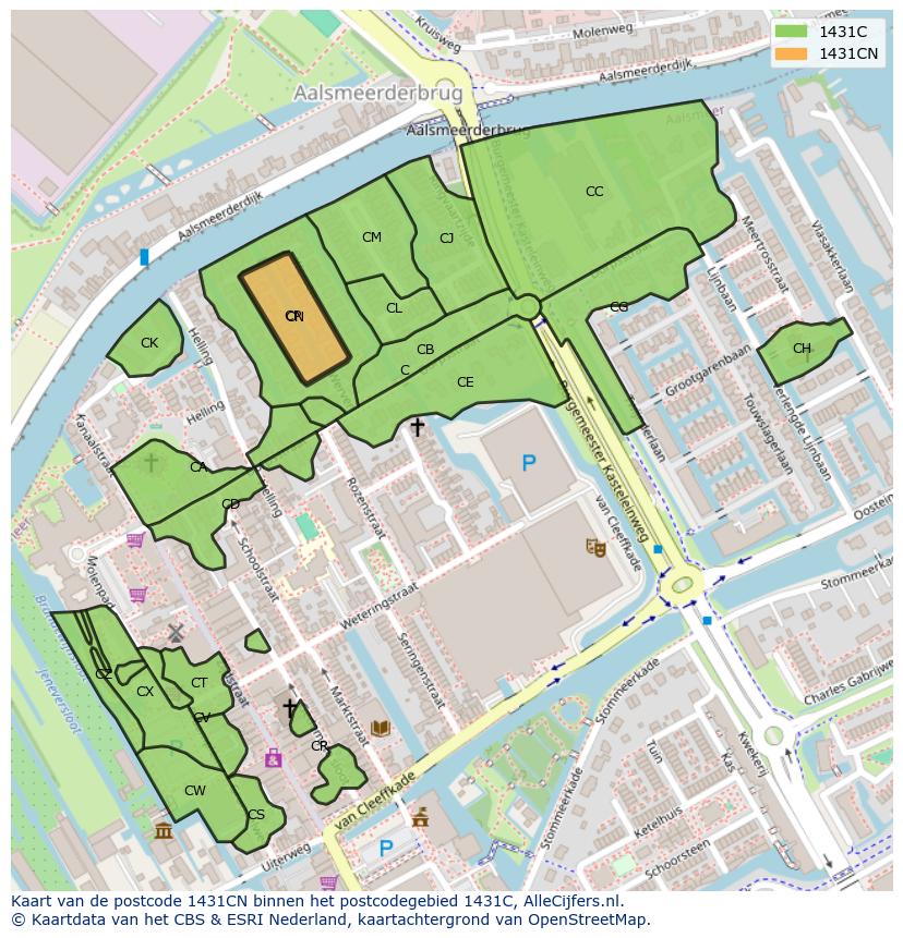 Afbeelding van het postcodegebied 1431 CN op de kaart.
