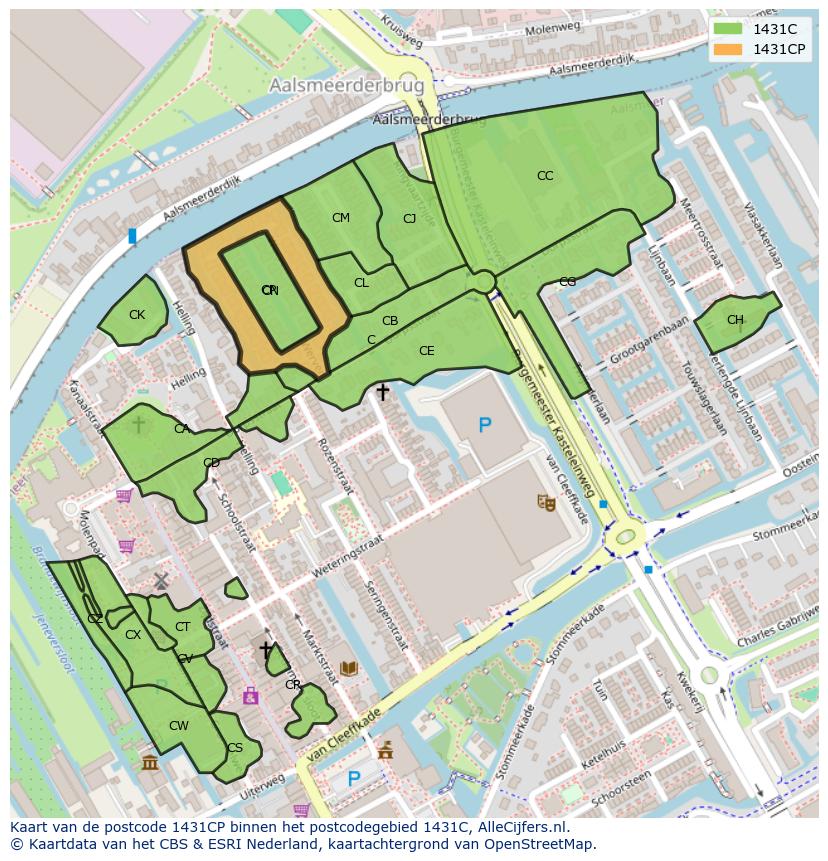 Afbeelding van het postcodegebied 1431 CP op de kaart.