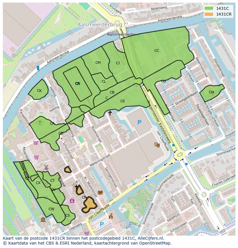 Afbeelding van het postcodegebied 1431 CR op de kaart.