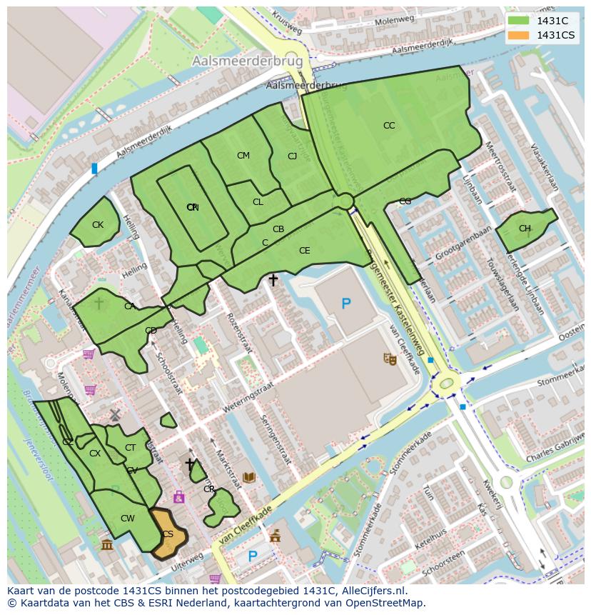 Afbeelding van het postcodegebied 1431 CS op de kaart.