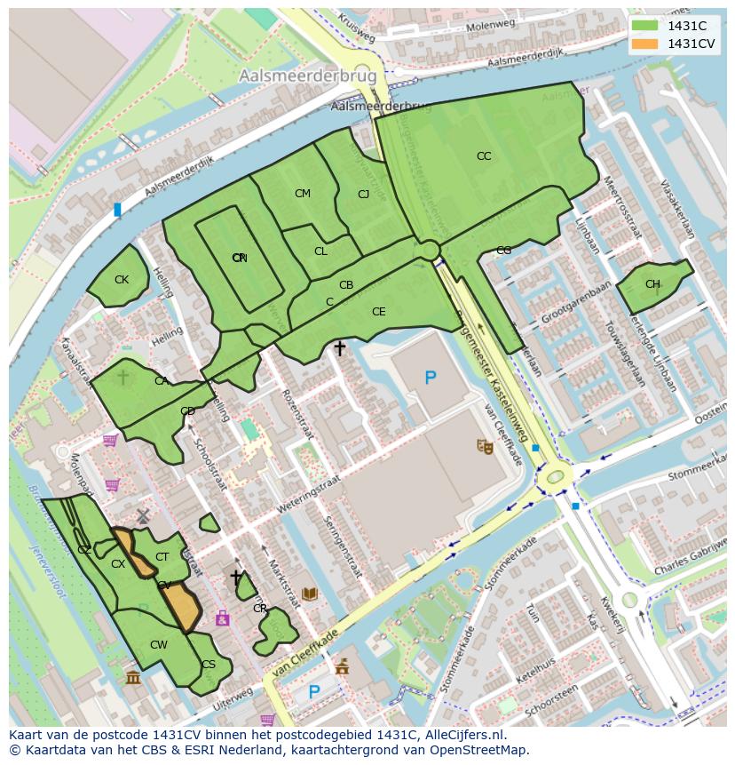 Afbeelding van het postcodegebied 1431 CV op de kaart.