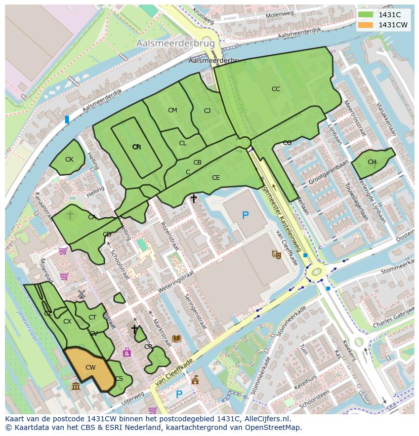 Afbeelding van het postcodegebied 1431 CW op de kaart.