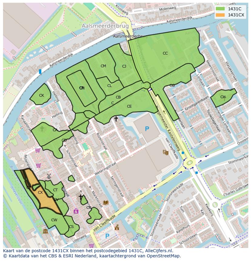 Afbeelding van het postcodegebied 1431 CX op de kaart.