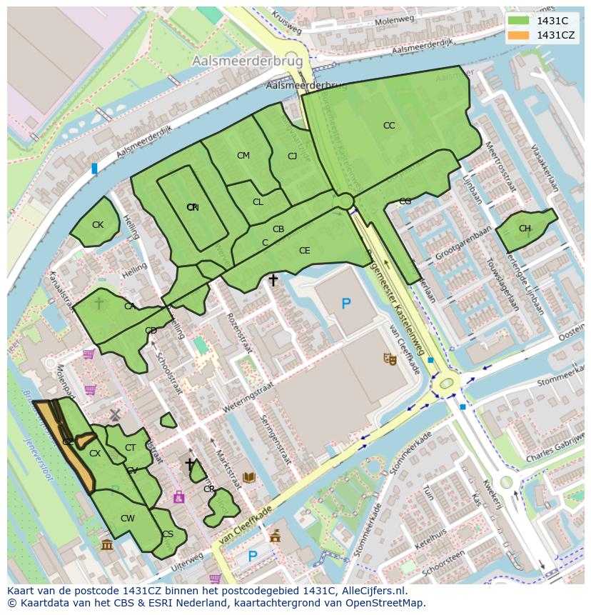 Afbeelding van het postcodegebied 1431 CZ op de kaart.