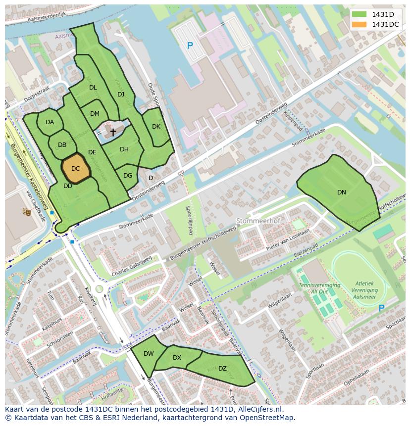 Afbeelding van het postcodegebied 1431 DC op de kaart.