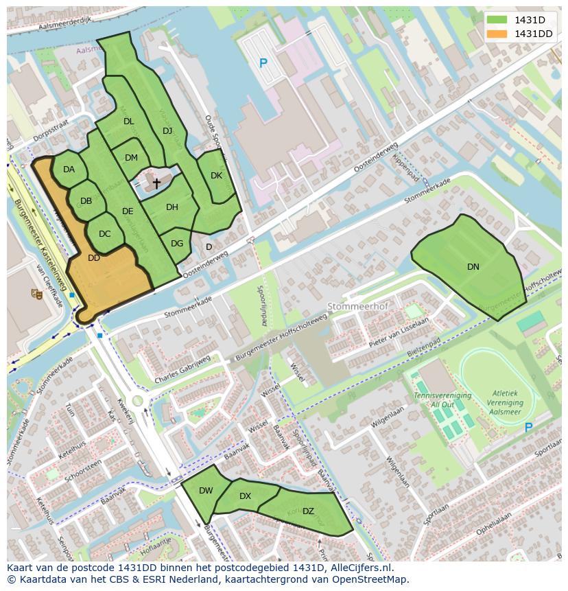 Afbeelding van het postcodegebied 1431 DD op de kaart.