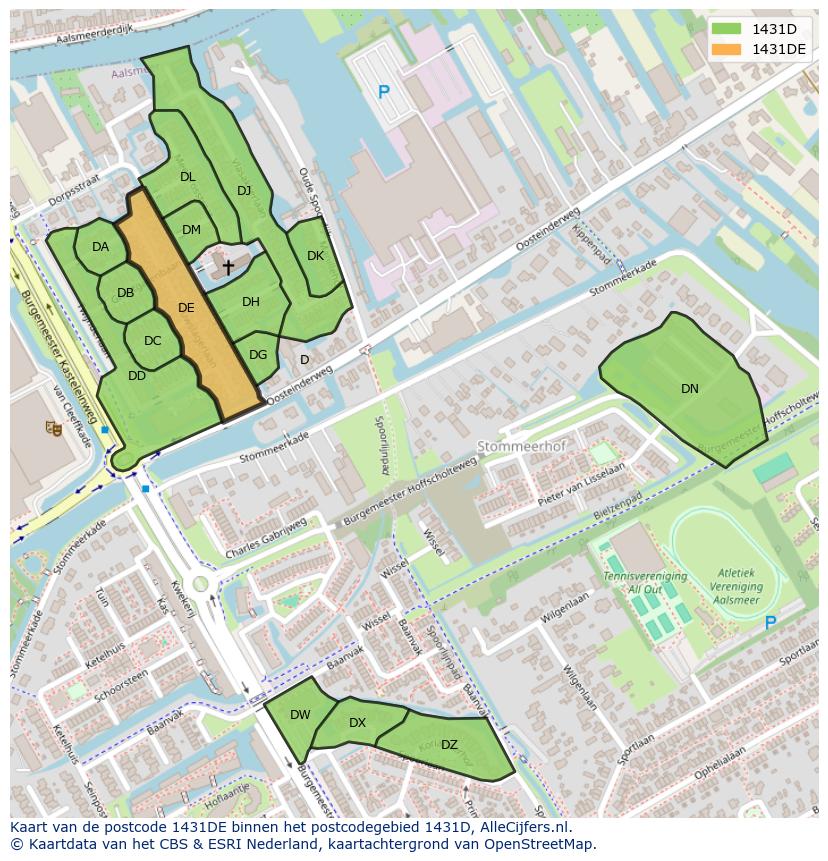 Afbeelding van het postcodegebied 1431 DE op de kaart.
