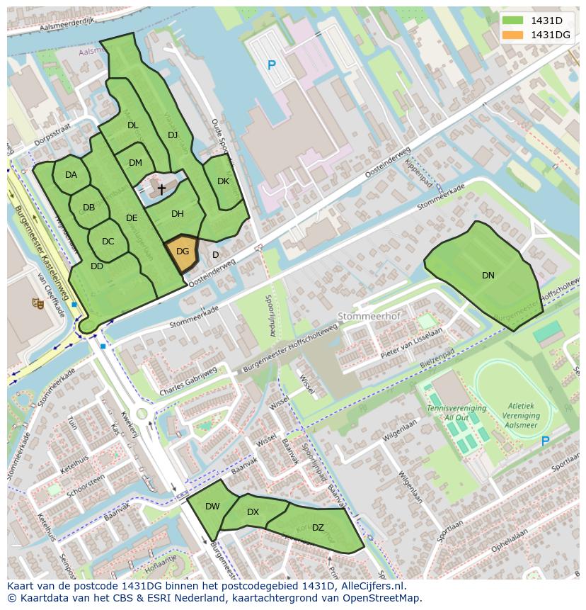 Afbeelding van het postcodegebied 1431 DG op de kaart.