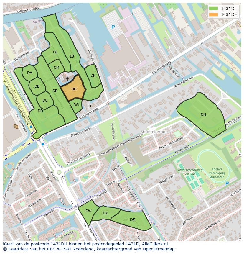 Afbeelding van het postcodegebied 1431 DH op de kaart.