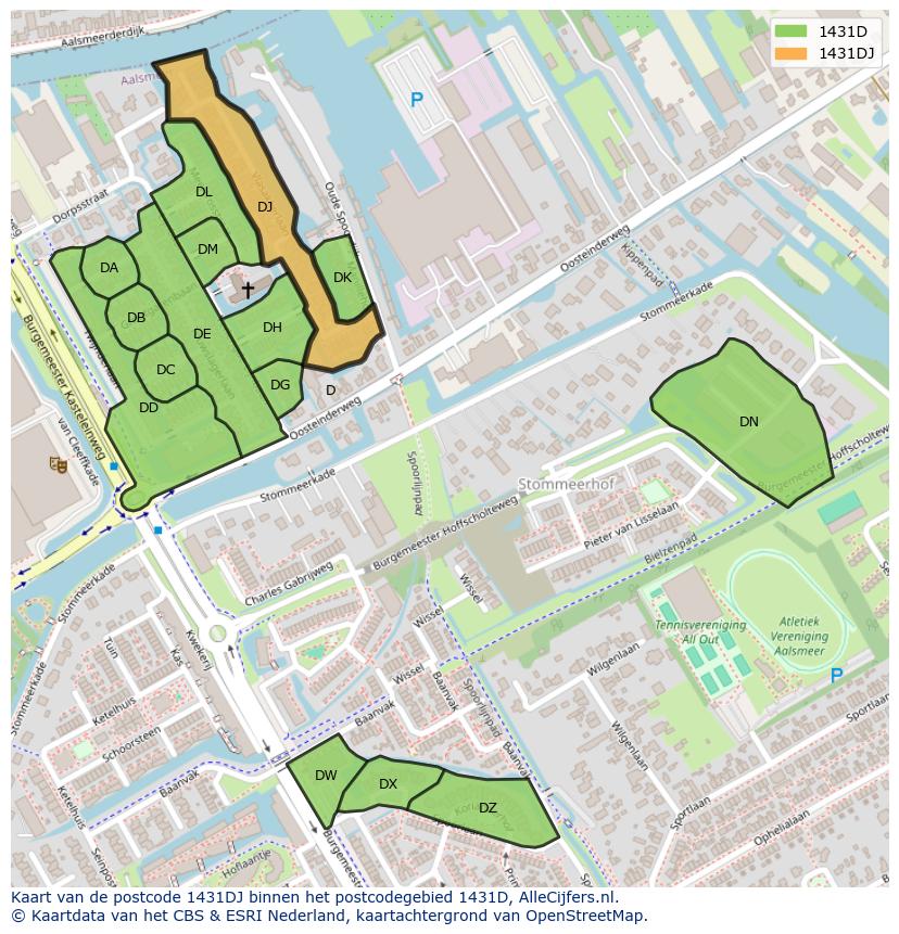 Afbeelding van het postcodegebied 1431 DJ op de kaart.