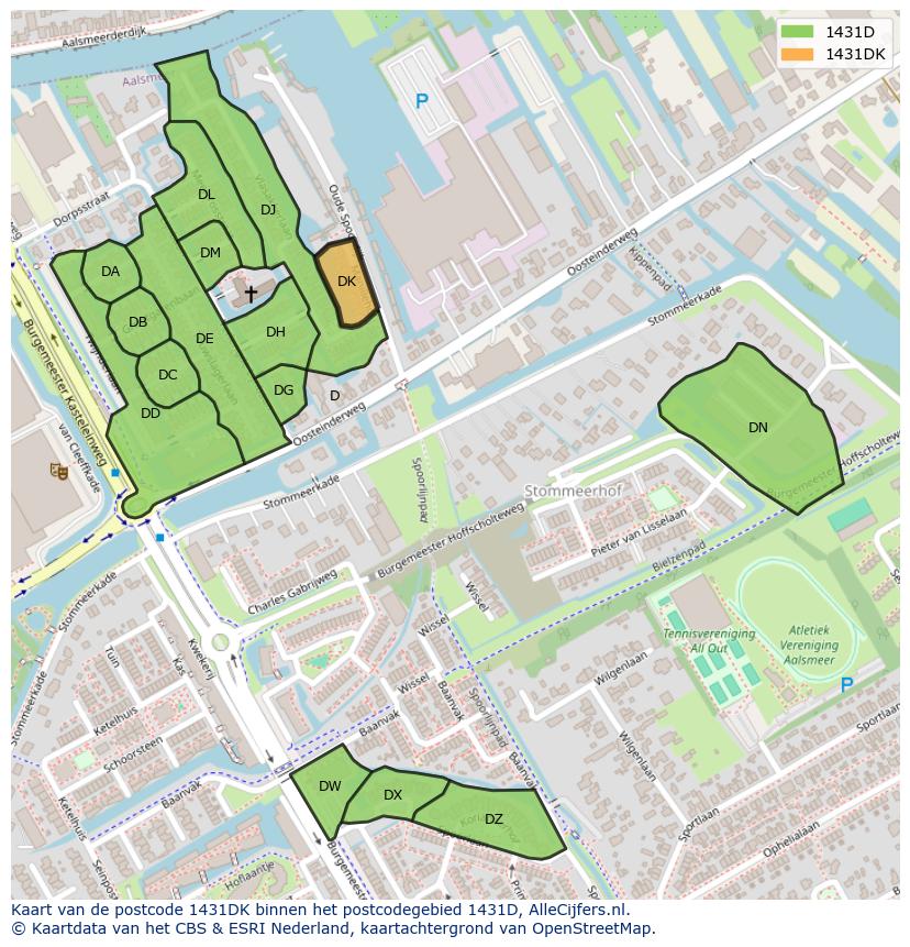 Afbeelding van het postcodegebied 1431 DK op de kaart.