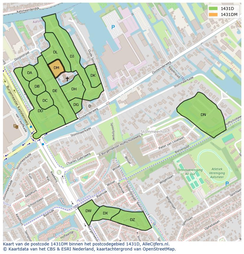 Afbeelding van het postcodegebied 1431 DM op de kaart.