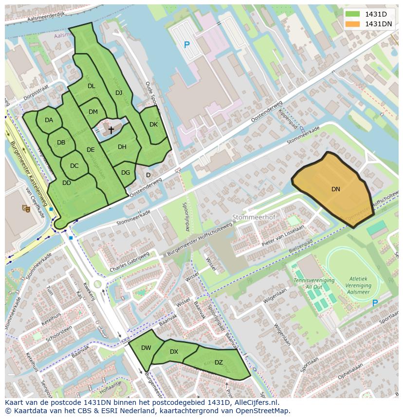 Afbeelding van het postcodegebied 1431 DN op de kaart.