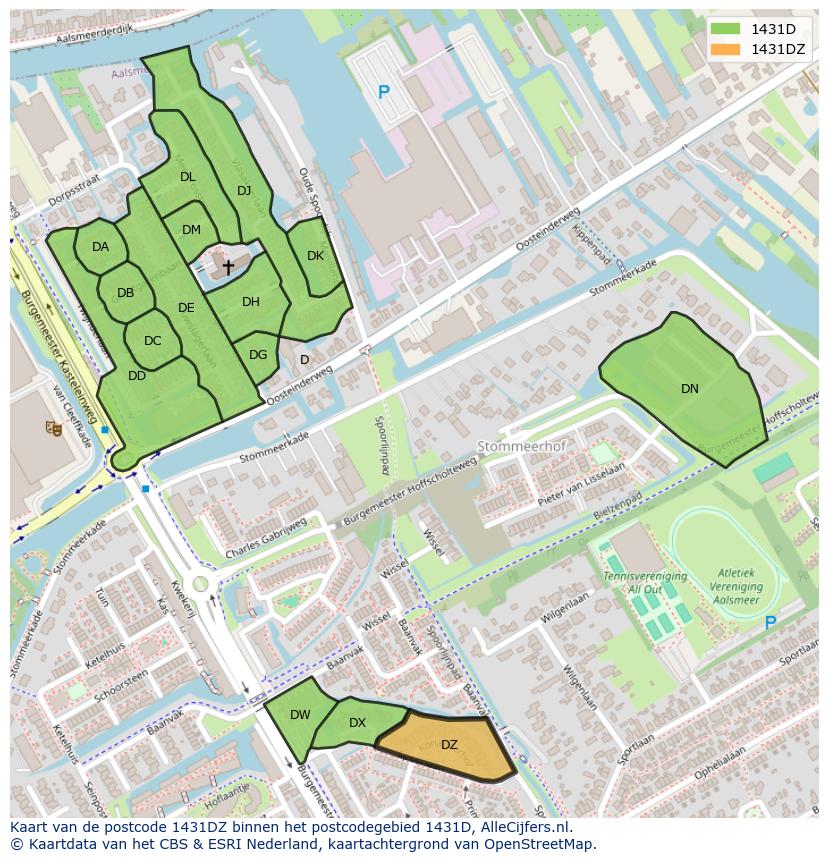 Afbeelding van het postcodegebied 1431 DZ op de kaart.