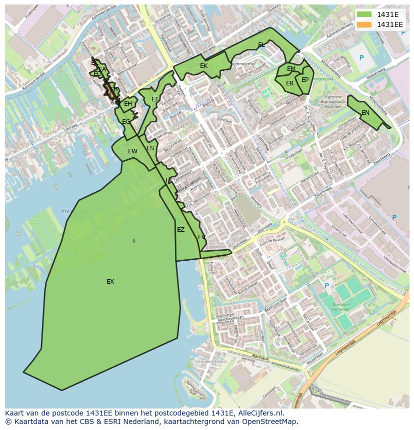 Afbeelding van het postcodegebied 1431 EE op de kaart.