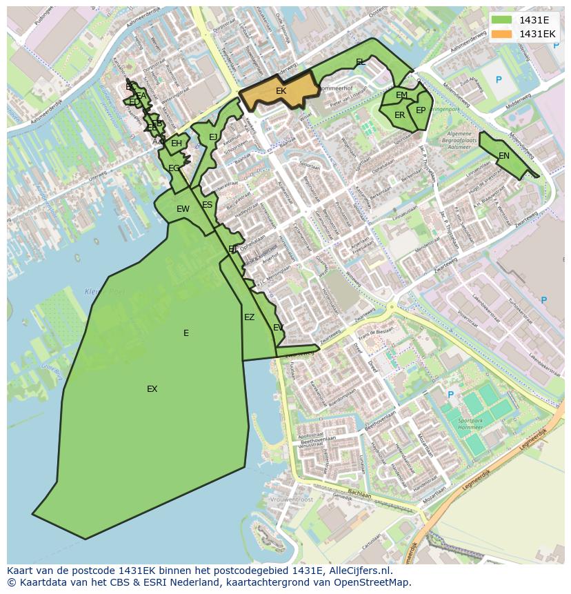 Afbeelding van het postcodegebied 1431 EK op de kaart.