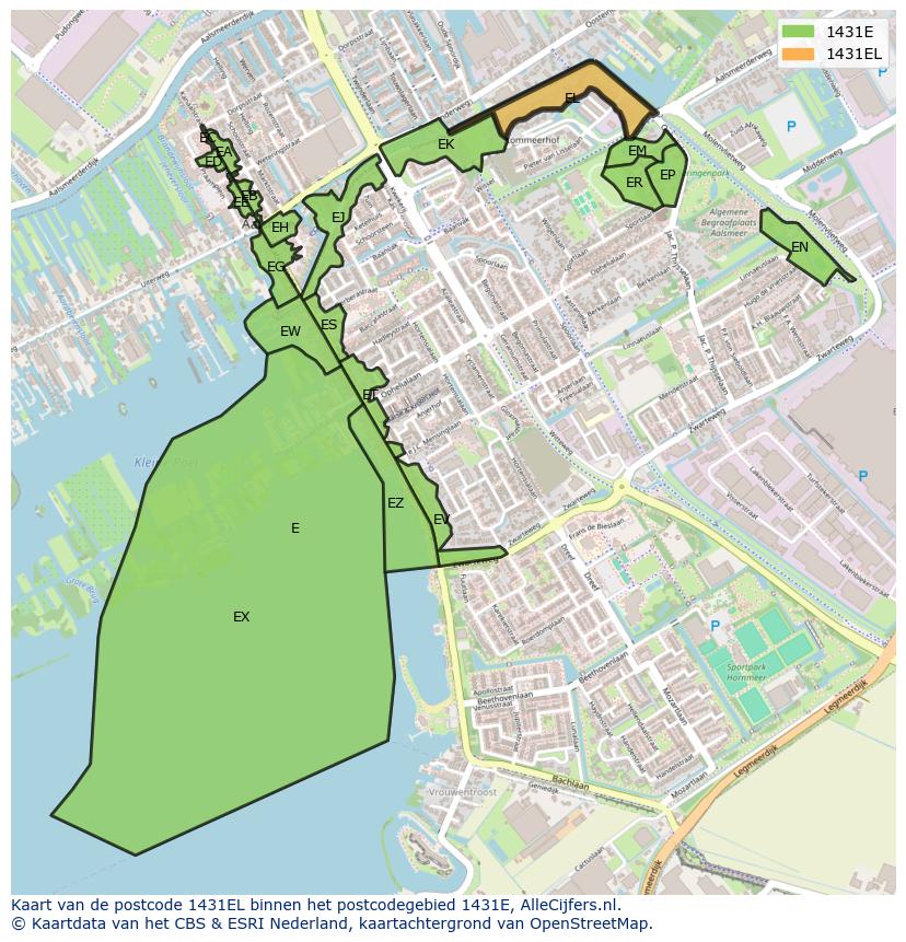 Afbeelding van het postcodegebied 1431 EL op de kaart.