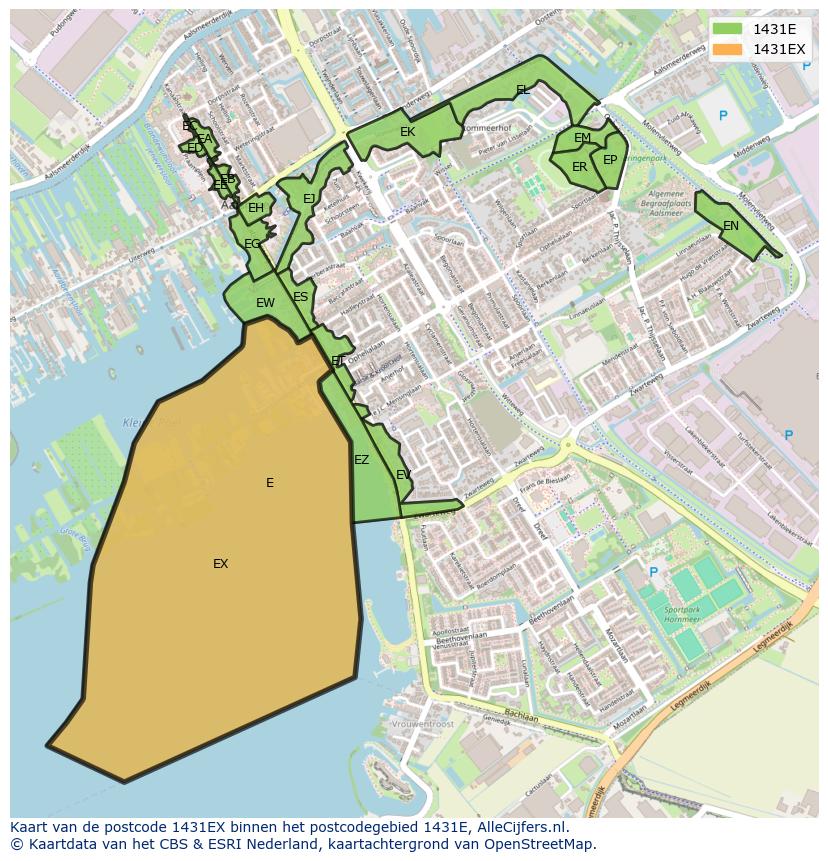 Afbeelding van het postcodegebied 1431 EX op de kaart.