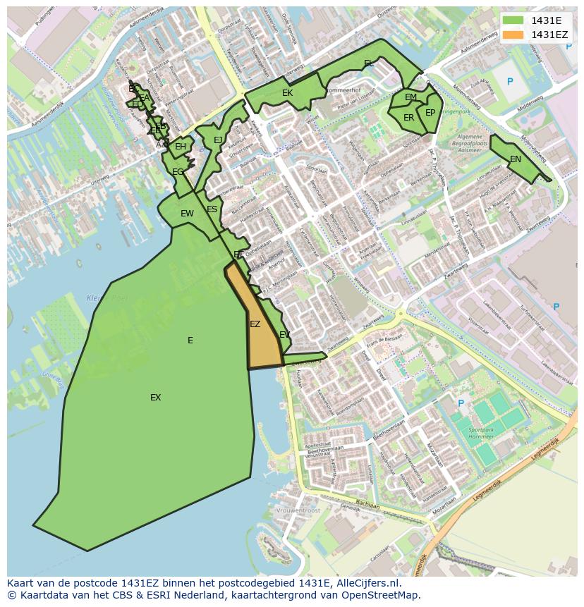 Afbeelding van het postcodegebied 1431 EZ op de kaart.