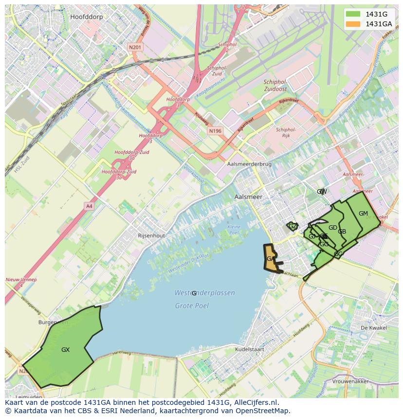 Afbeelding van het postcodegebied 1431 GA op de kaart.