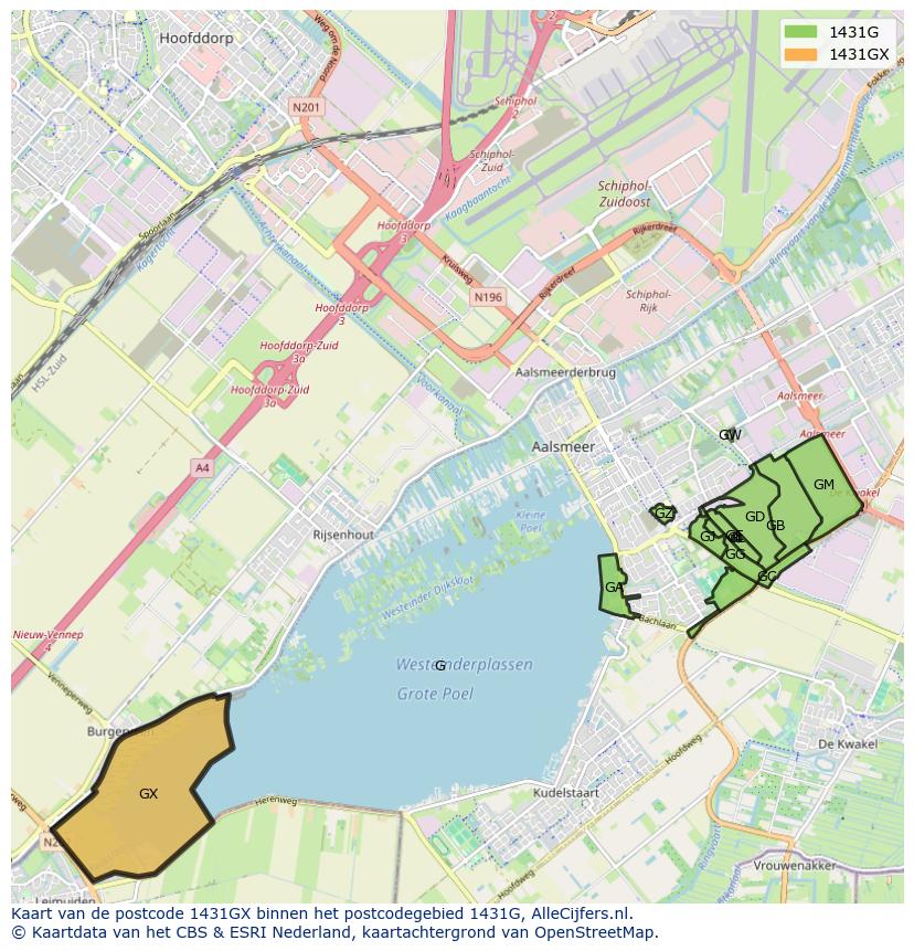 Afbeelding van het postcodegebied 1431 GX op de kaart.