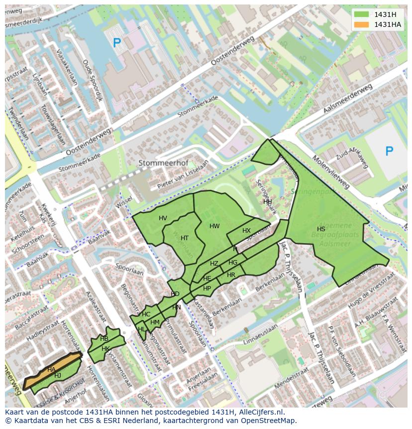 Afbeelding van het postcodegebied 1431 HA op de kaart.