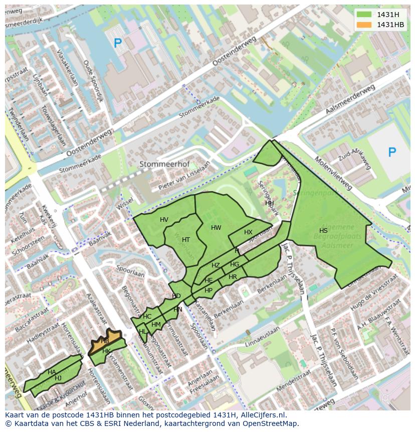 Afbeelding van het postcodegebied 1431 HB op de kaart.