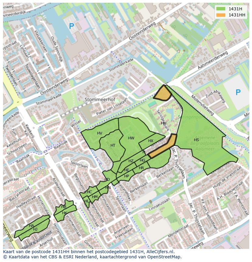 Afbeelding van het postcodegebied 1431 HH op de kaart.
