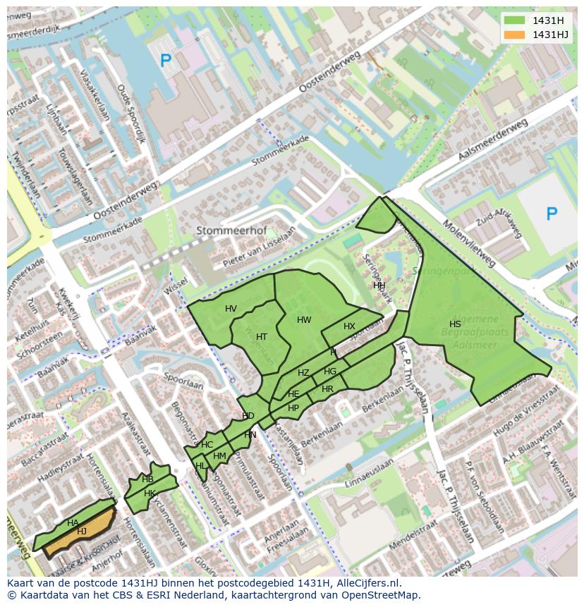 Afbeelding van het postcodegebied 1431 HJ op de kaart.