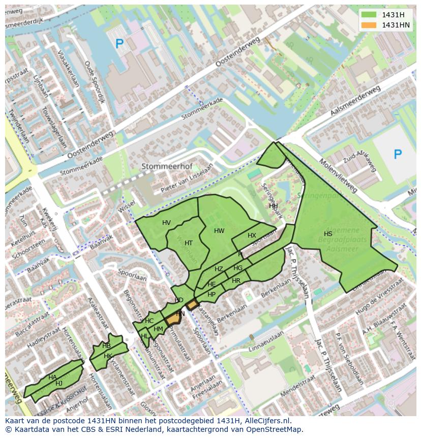 Afbeelding van het postcodegebied 1431 HN op de kaart.
