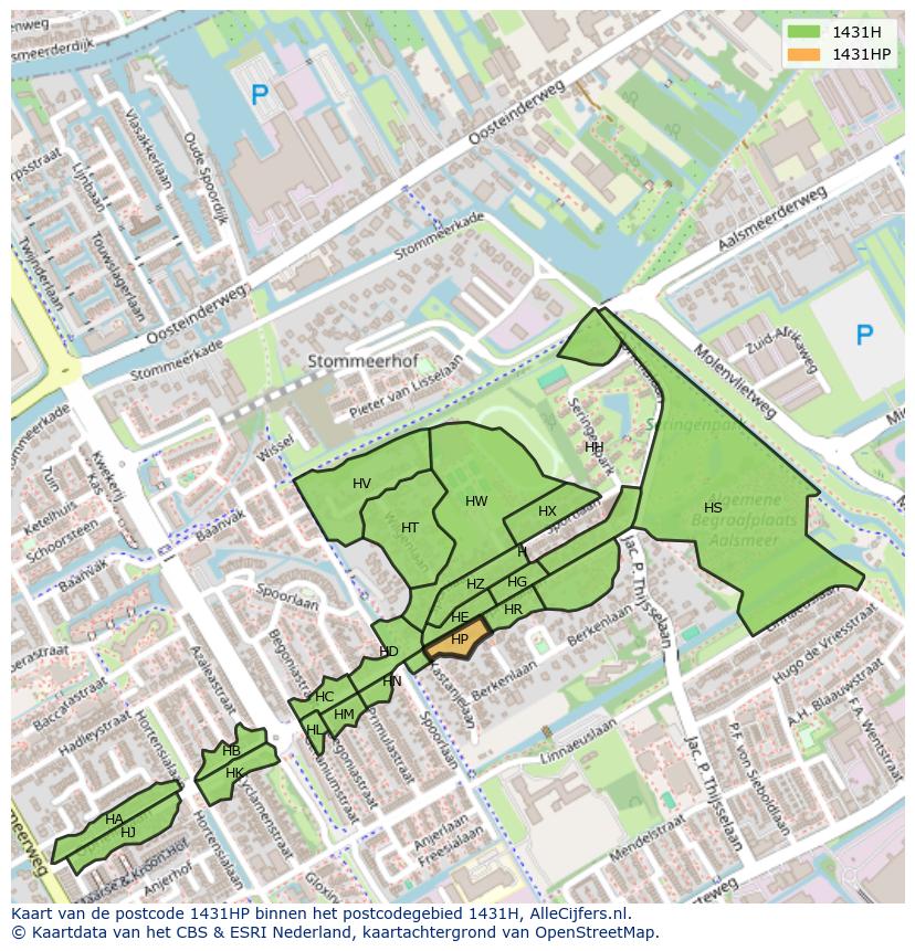 Afbeelding van het postcodegebied 1431 HP op de kaart.