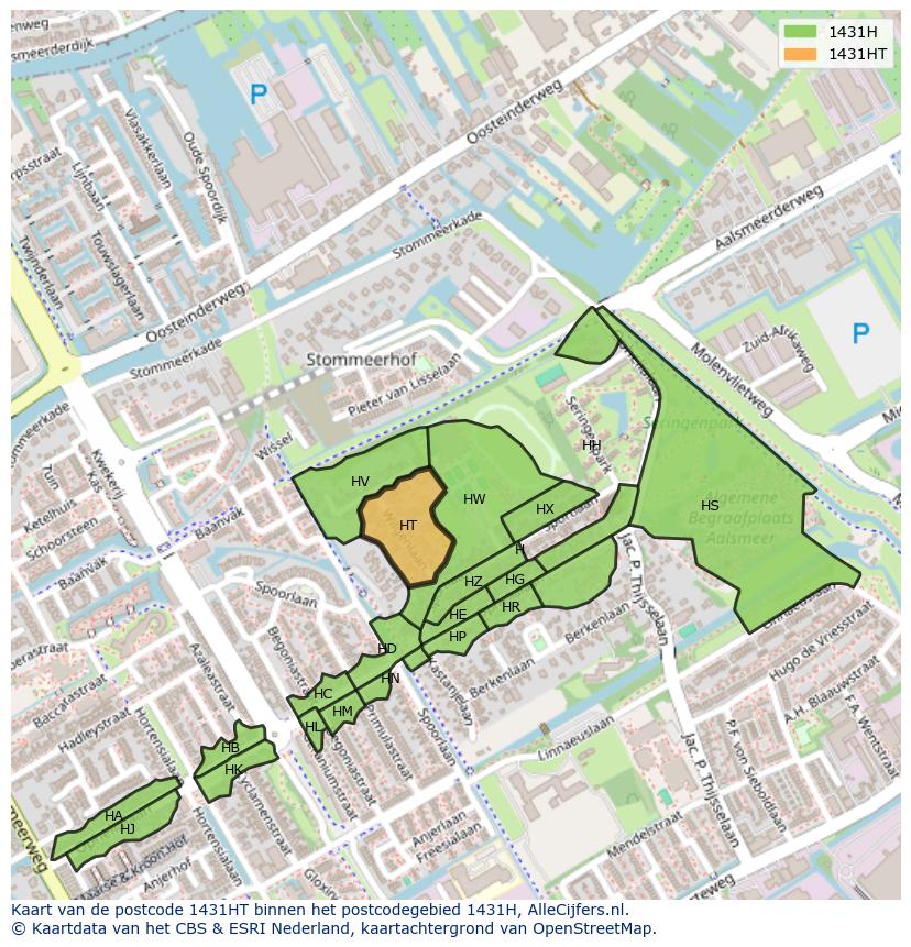 Afbeelding van het postcodegebied 1431 HT op de kaart.