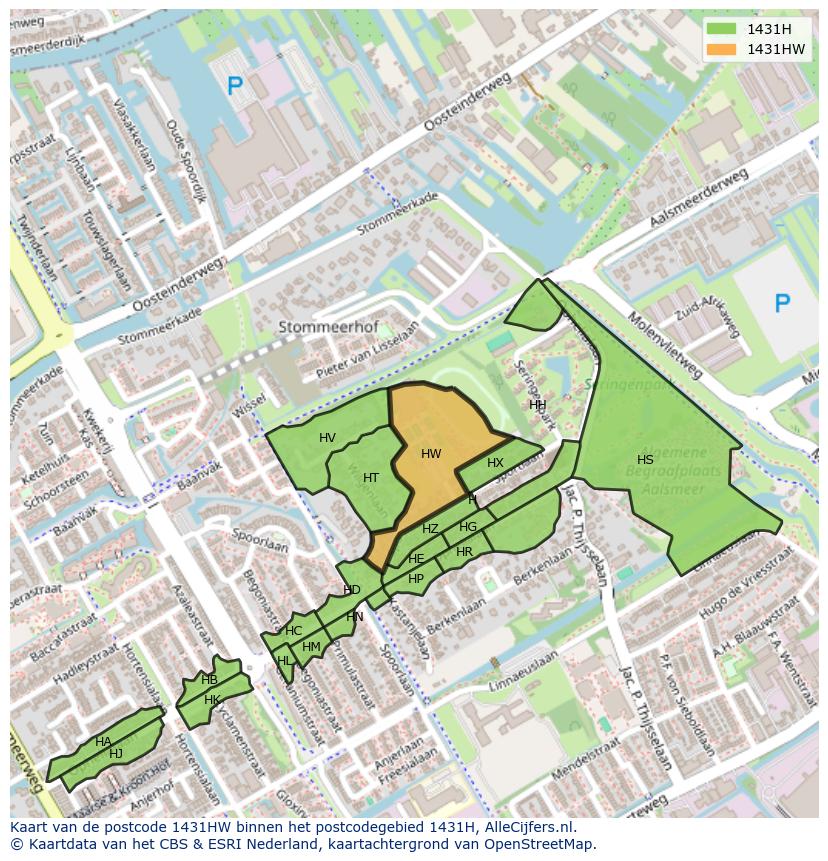 Afbeelding van het postcodegebied 1431 HW op de kaart.